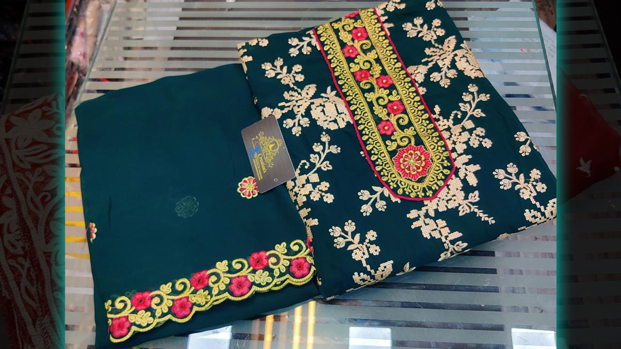 7 Seas Latest Suits | Georgette Beautiful Heavy Embroidery Cross Stitch Sequins Work