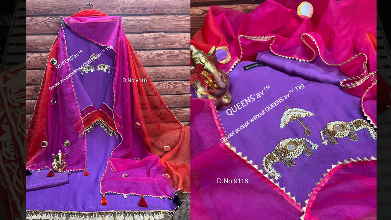 QUEENS'av Latest Suits | Pure soft organza shirt | Beautifully Sequence Original Sheesha Embroidered