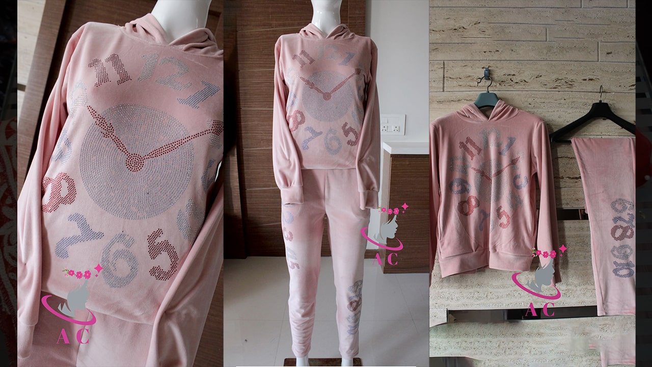 Divine Fab Latest Suits | Beautiful Velvet Track Suit With Clock Seroski Work | Hoodie Attached