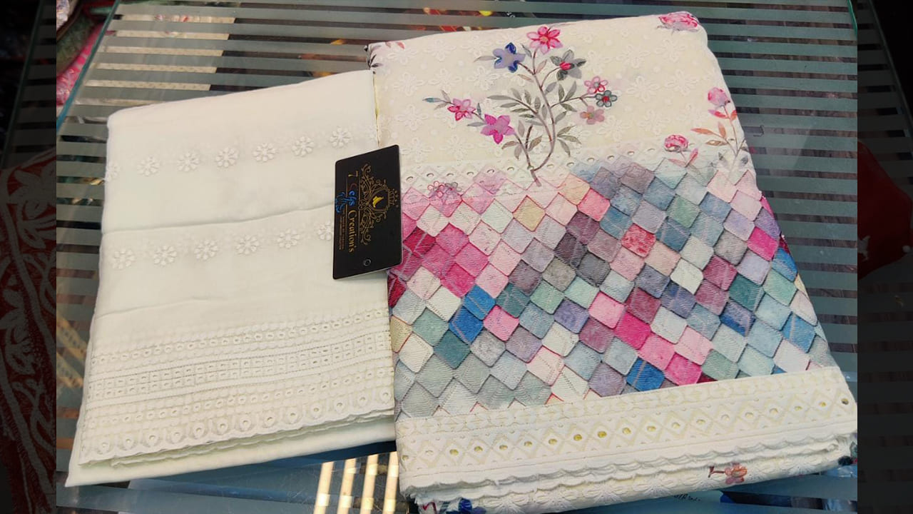 7Seas Creation's Suits | Pure Cambric Cotton With Digital Printing & Heavy Self Embroidery Work