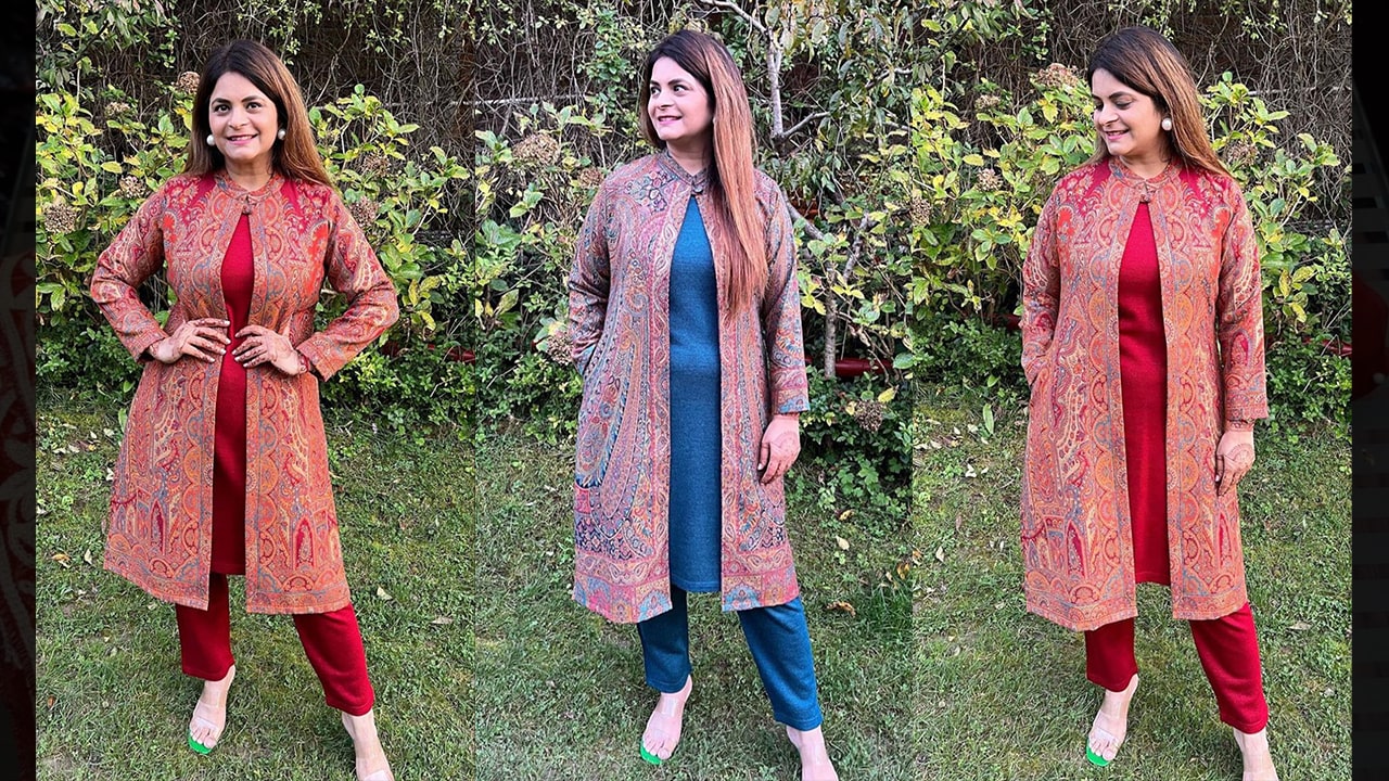 Divine Fab Latest Woolen Clothes | Beautiful Three Pieces Woolen Set With Pashmina Printed Over Coat