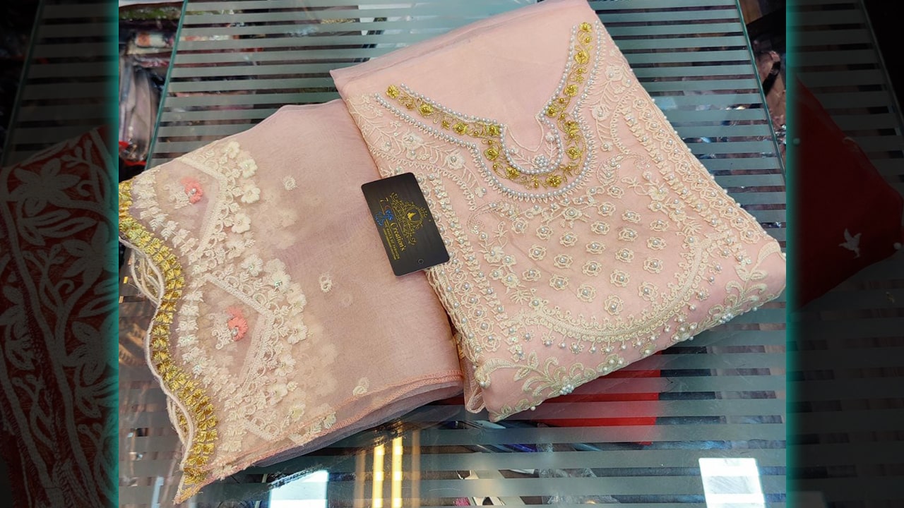 7 Seas Latest Ladies Suits | Organza Beautiful & Heavy Embroidery, Mottis Work All Over