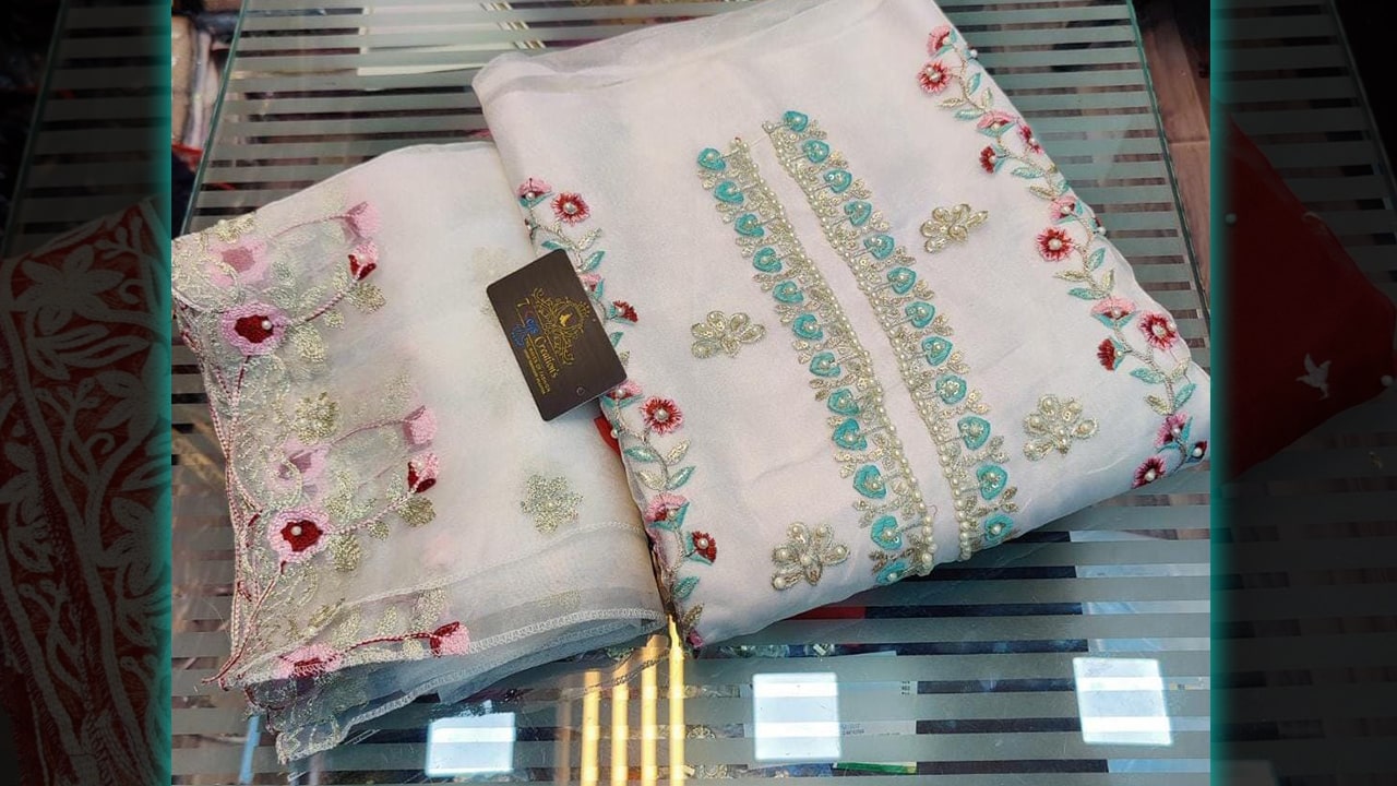 Divine Fab Latest Suits | Organza Beautiful Multi-Colored Embroidery & Sequins Work