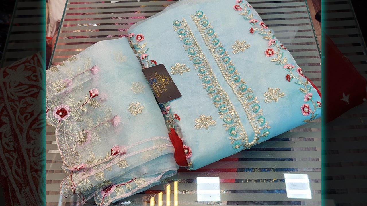 7 Seas Latest Ladies Suits | Organza Beautiful Multi-Colored Embroidery & Sequins Work All Over