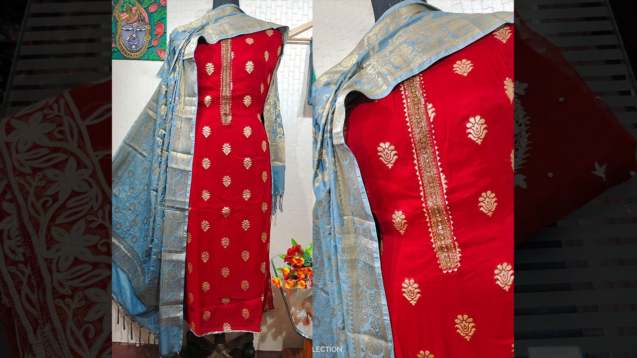 DIVINE FAB SUITS | PURE ORGANZA BANARSI WEAVING SHIRT WITH DIAMOND WORK