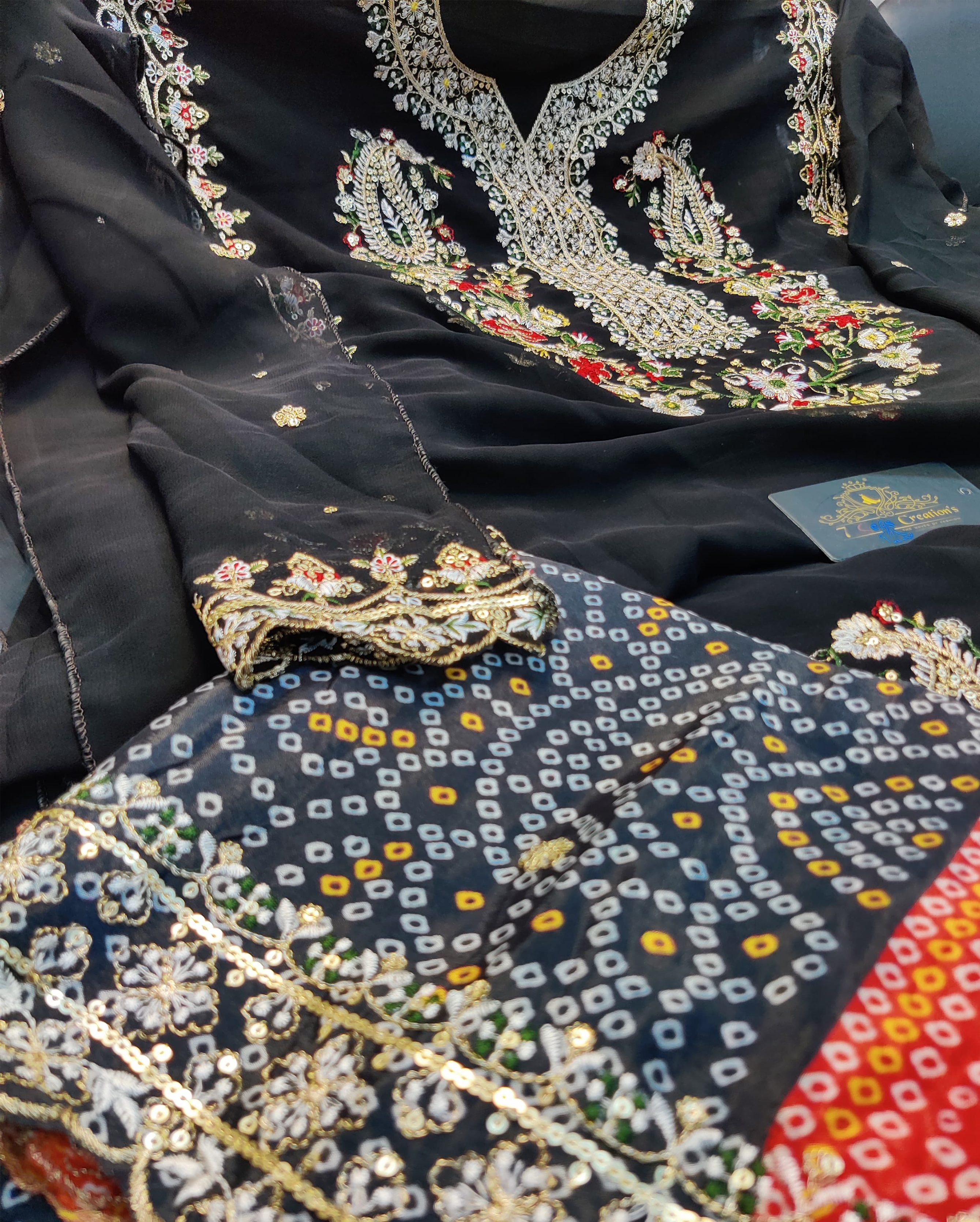 DIVINE MESSENGER | 04 Divine Fab Latest Ladies Suits | embroidery & sequins work  Sequins butti INNER & BOTTOM - Santoon