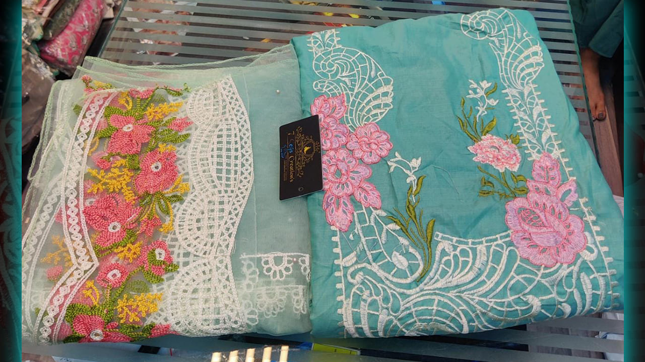 Pure Cotton With Beautiful Multi-Colored Embroidery On Neck & Self Embroidery Work All Over