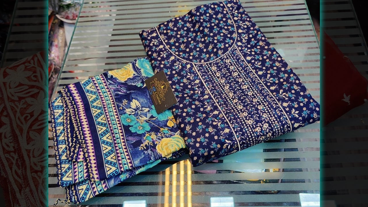7 Seas Suits | Pashmina Beautiful Embroidery Work On Neck & Digital Printing All Over