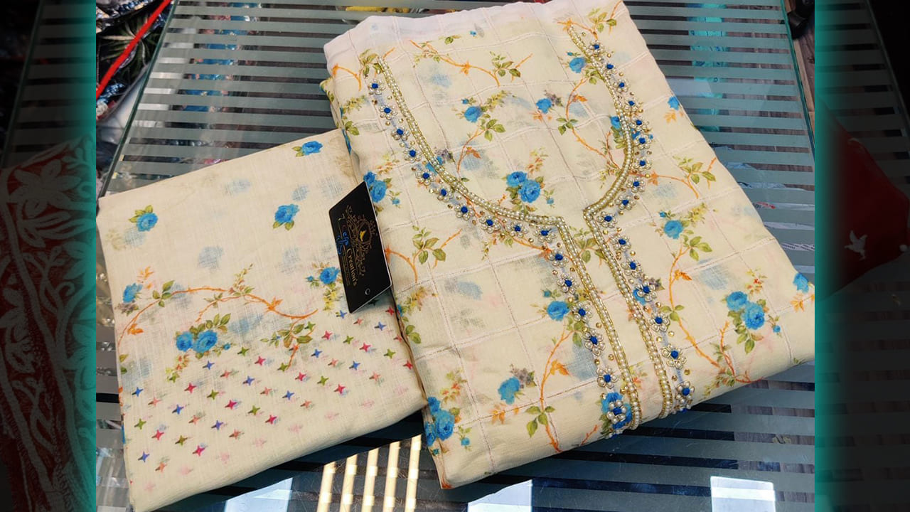 Chanderi Cotton With Digital Printing All Over | Front & Back Printed With Self Chex Weaving