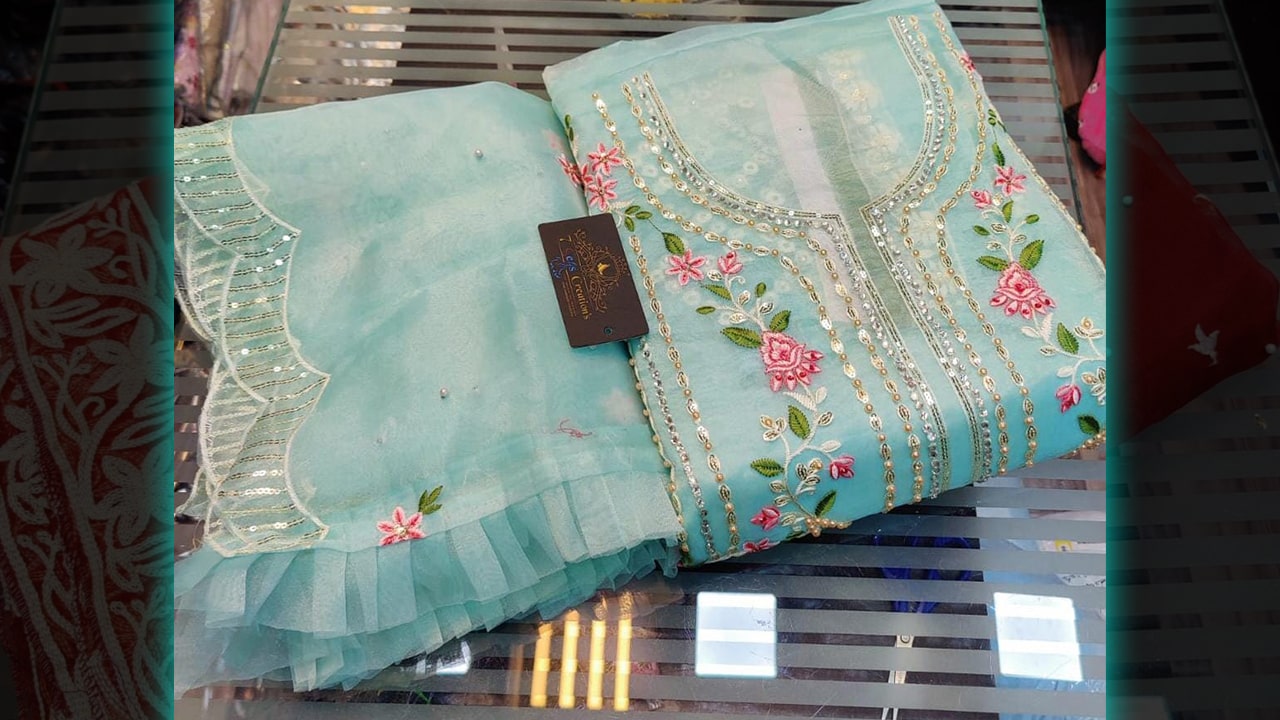 7 Seas Suits | Organza Multi-Colored Embroidery, Sequin, Mottis & Diamond Work All Over