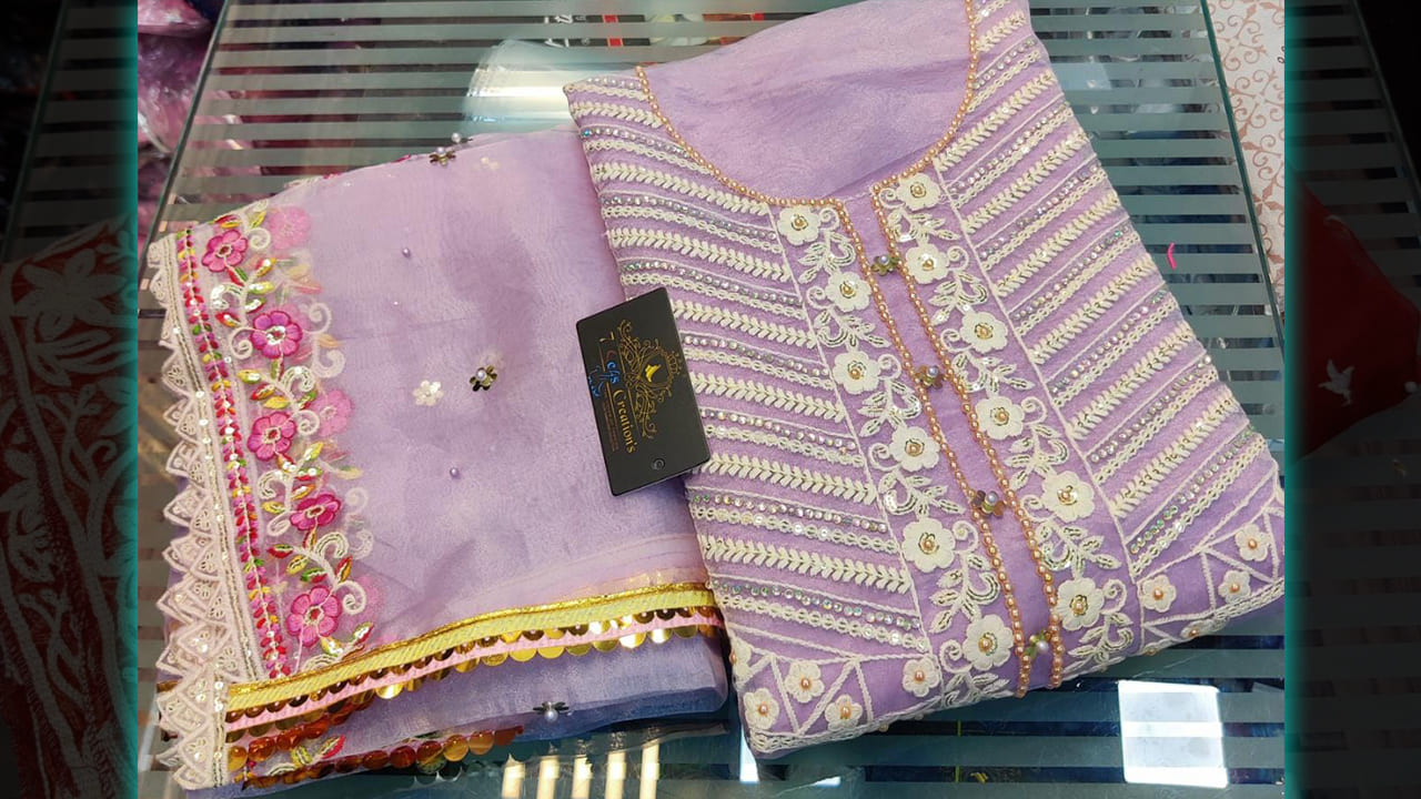 7Seas Creation's | Organza Absolutely Gorgeous Multi-Colored Embroidery & Sequins Work All Over