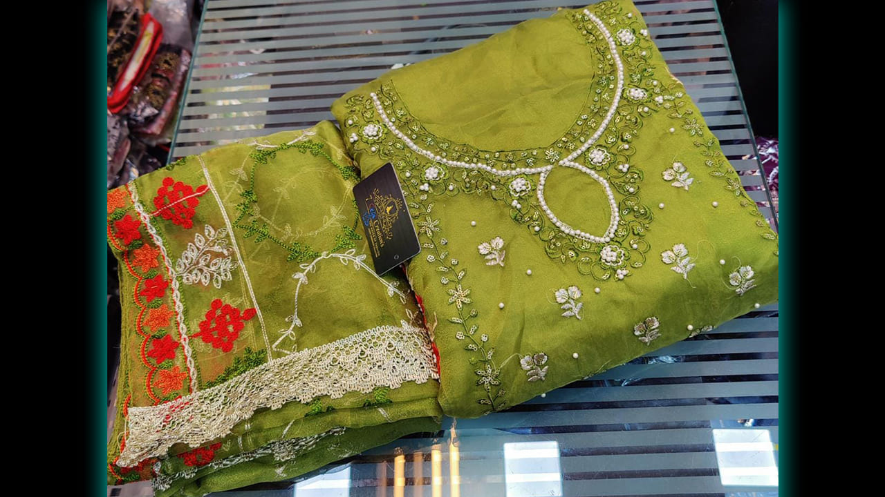 7 Seas Latest Suits | Organza Beautiful Multi-Colored Embroidery & Sequins Work