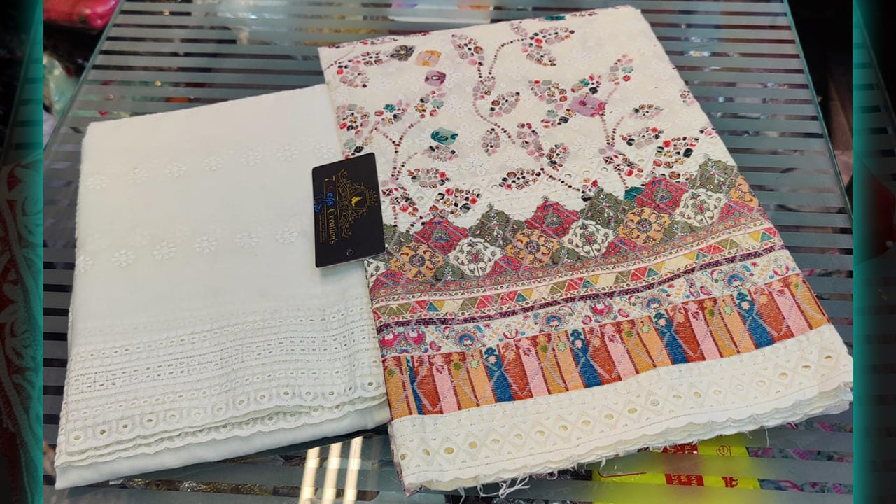 7Seas Creation's Suits | Pure Cambric Cotton Digital Printing & Heavy Self Embroidery Work All Over