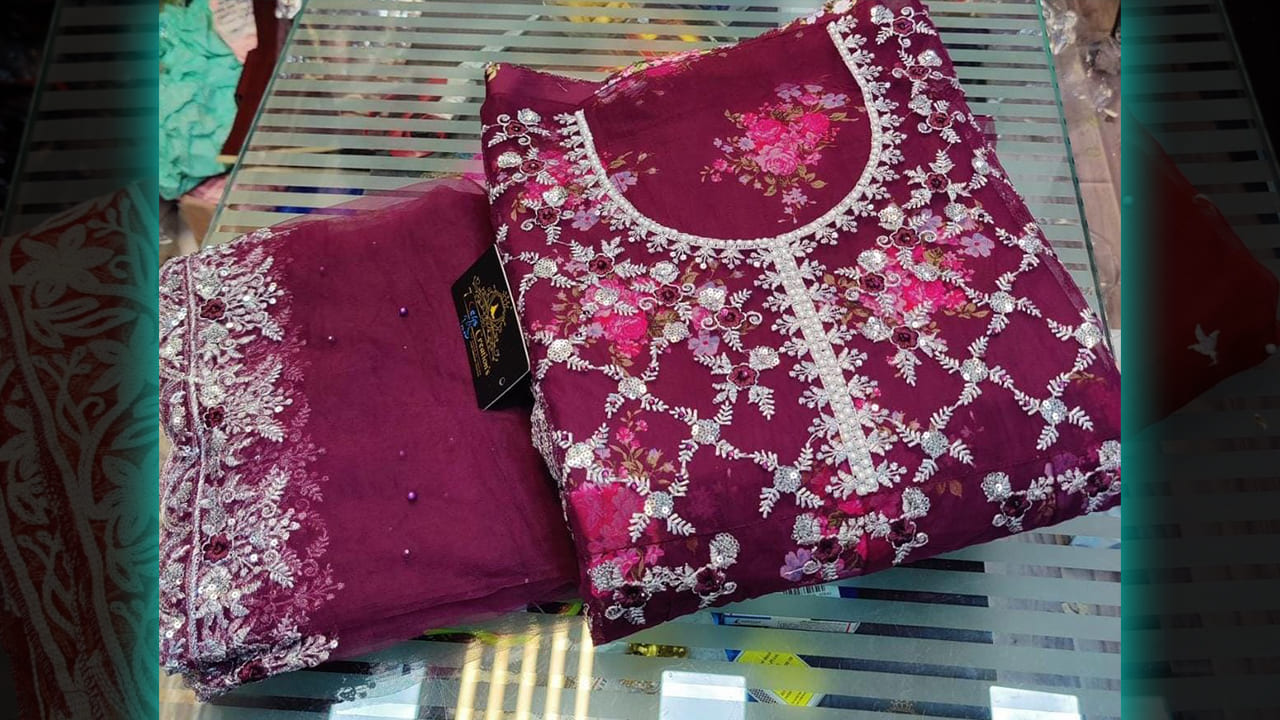7Seas Creation's Suits | Super Net With Multi-Colored Embroidery, Mottis Work, diamond work All Over