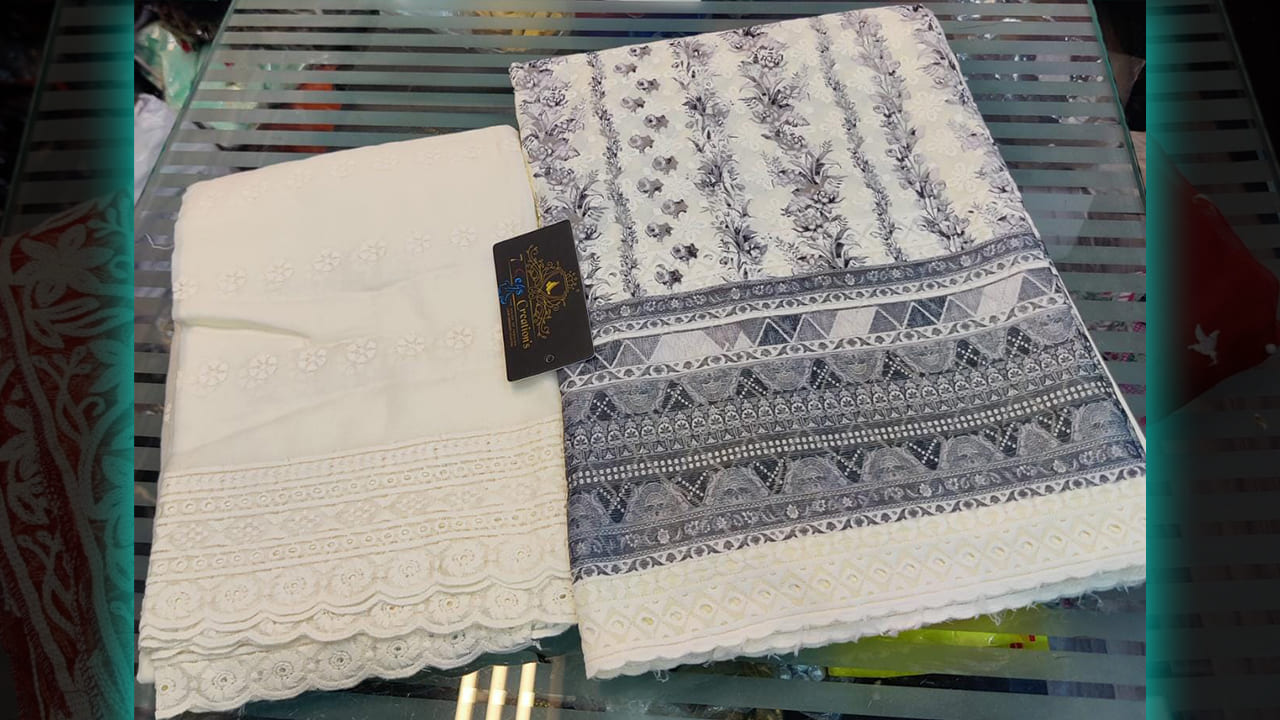 7Seas Creation's || Cambric Cotton With Digital Printing &Heavy Self  Embroidery Work All Over