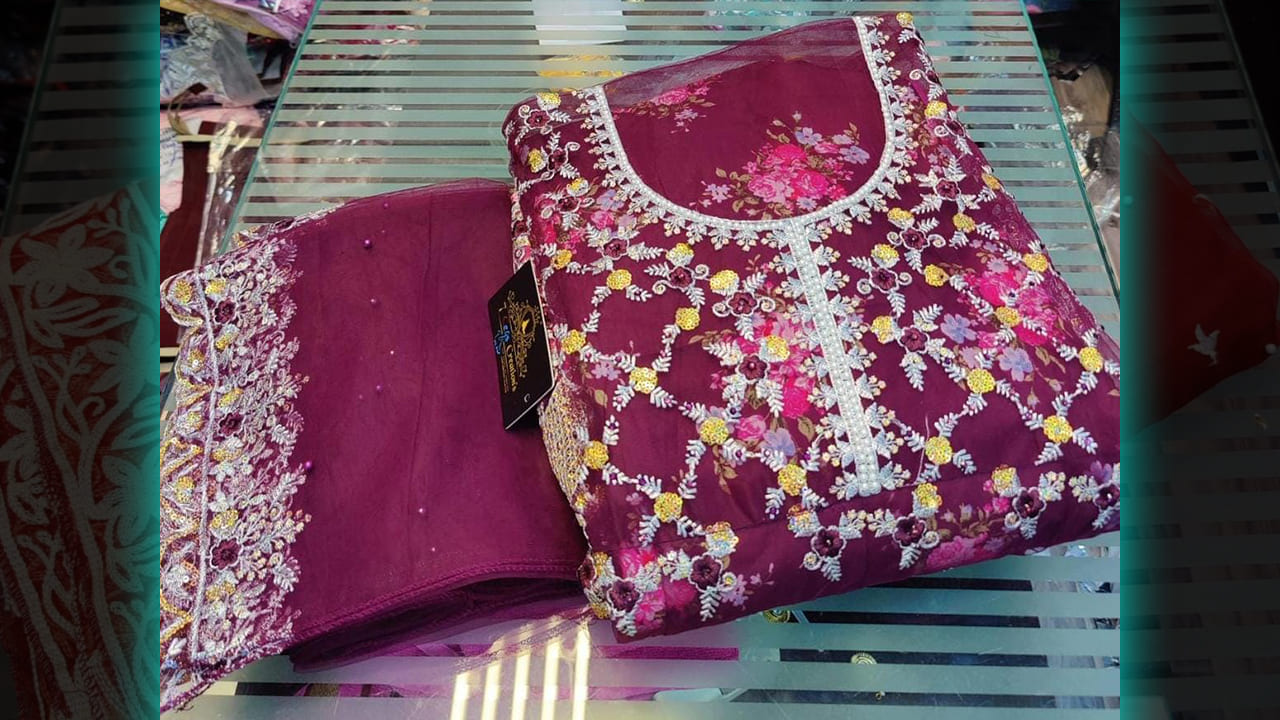 7Seas Creation's Top Suits | Super Net With Multi-Colored Embroidery, Mottis Work, diamond work All Over