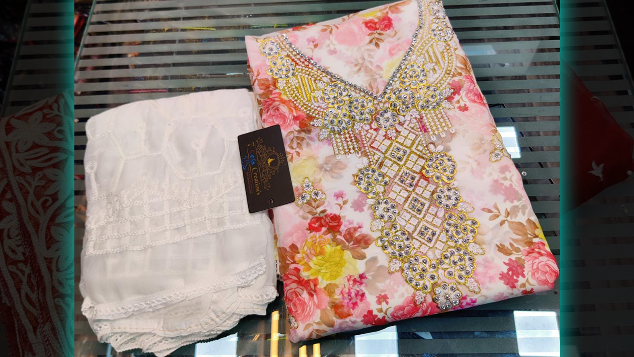7 Seas Latest Suits | New Design | Georgette Beautiful Embroidery Work & Digital Printing