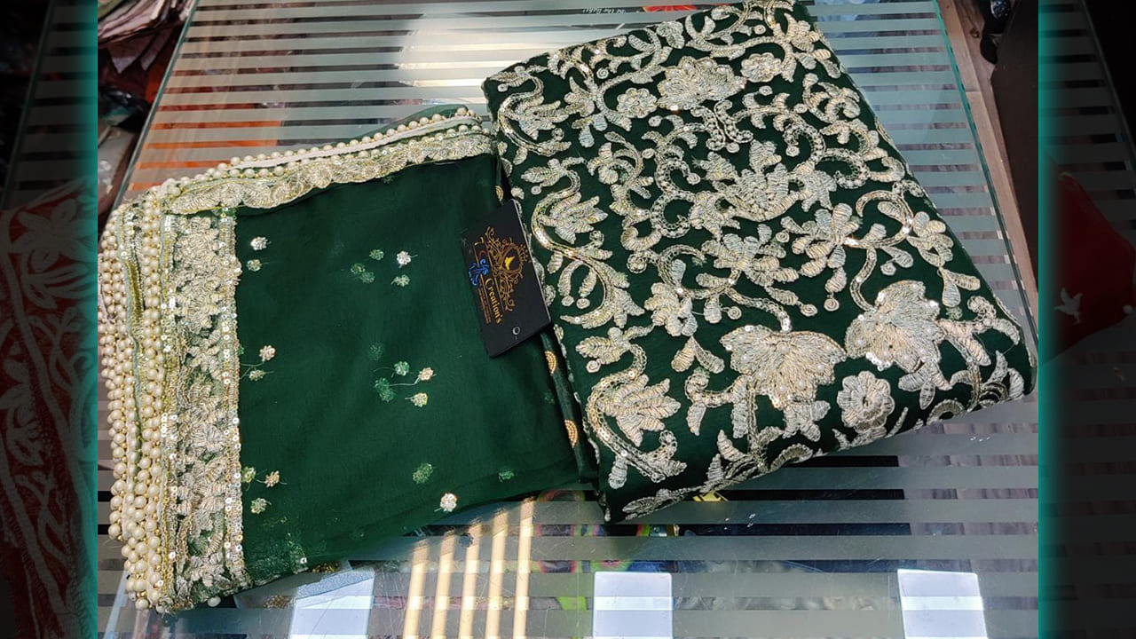 7seas Creation's Suits | Super Net Beautiful Heavy Embroidery Pearls & Sequence Work All Over