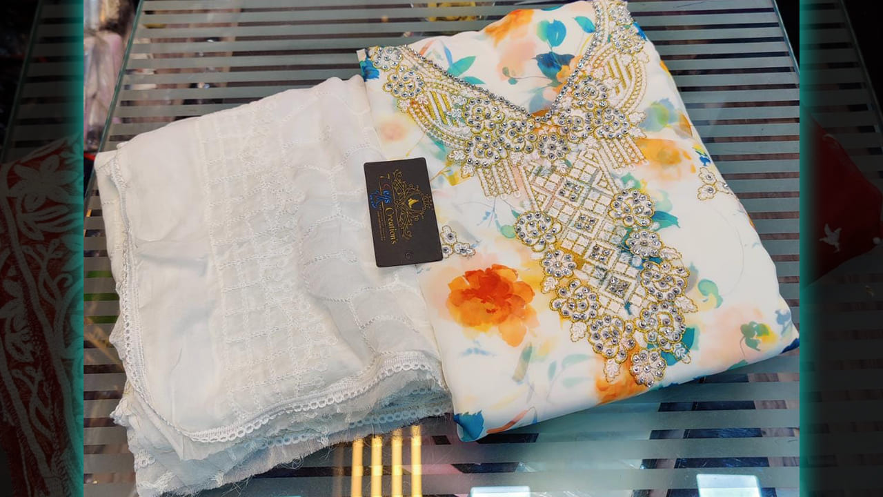 7 Seas Latest Suits | Georgette Beautiful Embroidery Work & Digital Printing All Over