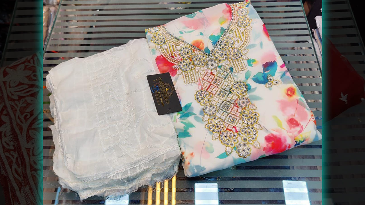 7 Seas Suits | Georgette Beautiful Embroidery Work & Digital Printing All Over | 4 Beautiful Colours