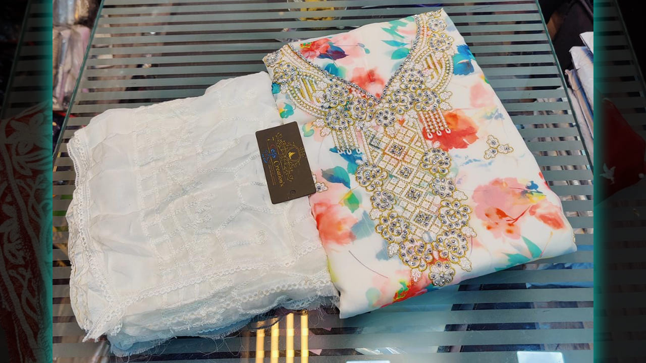 7 Seas Suits | Georgette With Beautiful Embroidery Work & Digital Printing All Over | 4 Colours