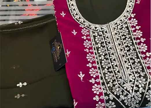 Green Georgette with beautiful embroidery & heavy sequins Multi-colored stitching ladies suits