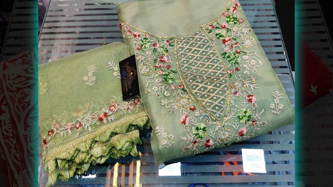 7 Seas Creation's Trending Suits | Organza Multi-Colored Embroidery & Sequins Work All Over
