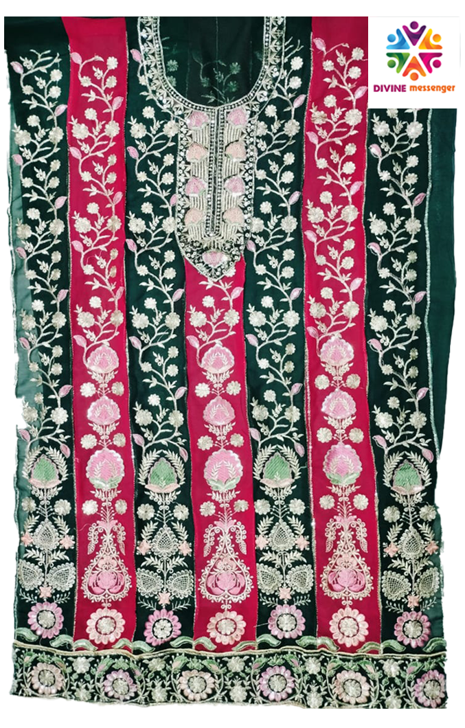 DIVINE MESSENGER Green New Georgette with beautiful embroidery & heavy sequins work