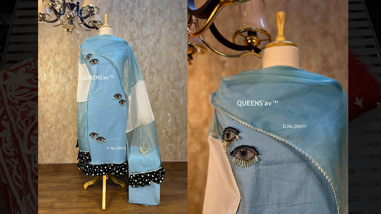 QUEENS'av Suits | Pure Mul Cotton Shirt | Premium Hand Work Done | Designer Polka Dots Frills