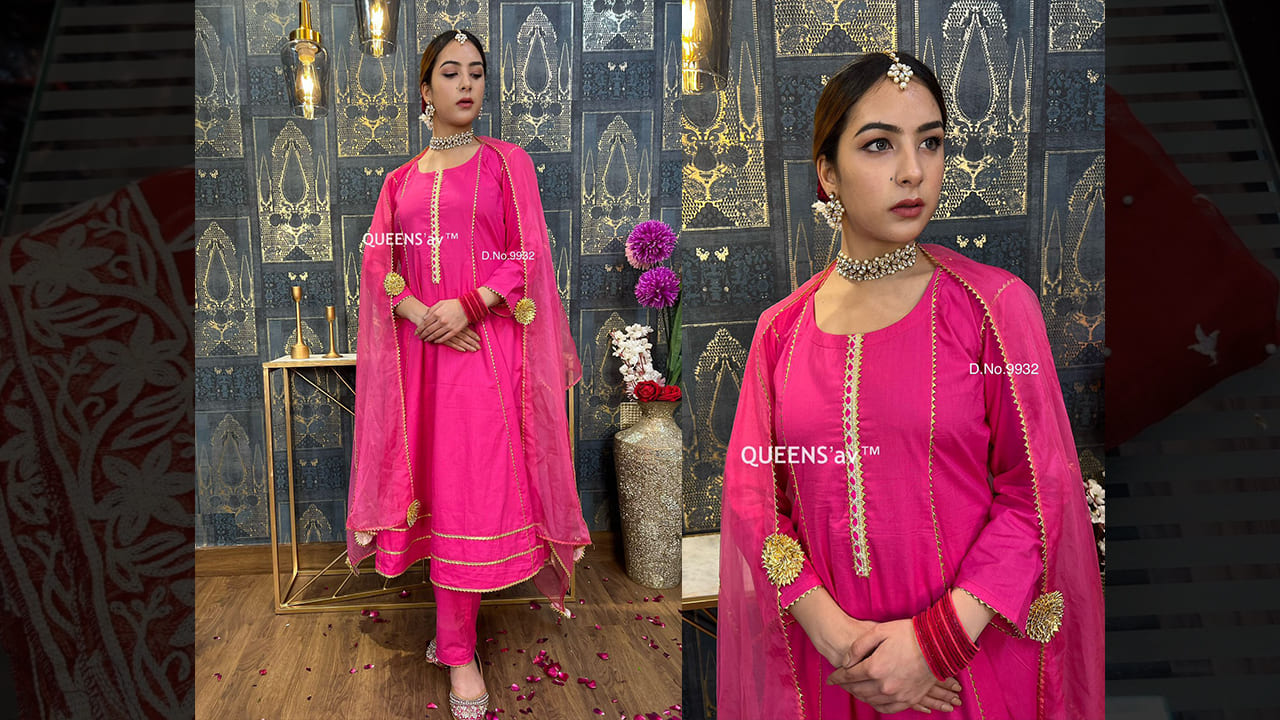 QUEENS'av Suits |  Mul Cotton Stitched Anarkali | Size 40 Ready Plus 6 Inches | Original Gota Work