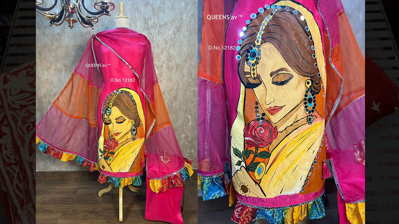 QUEENS'av Suits | Pure Mul Silk Shirt | Full Size | Beautifully Hand Painted | Real Mirror Work