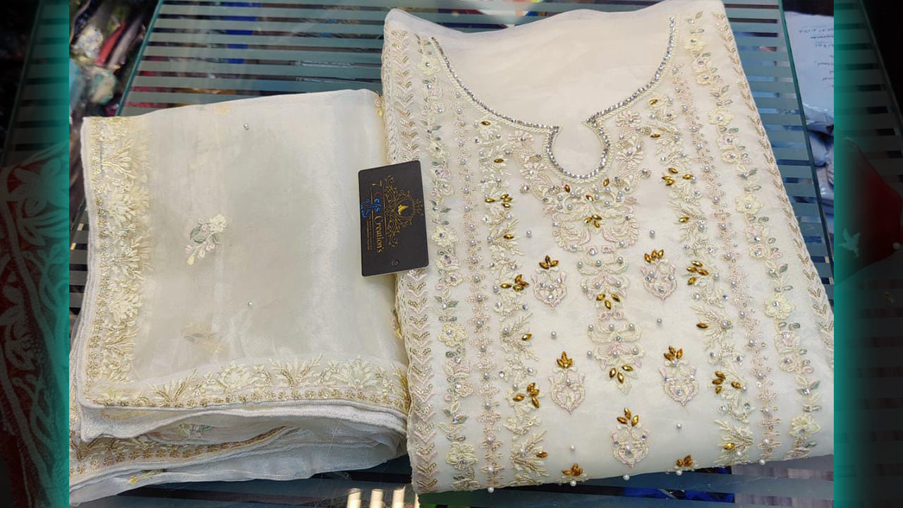 7Seas Creation's Suits | Organza With Beautiful Embroidery, Sequins, Mottis & Diamond Work All Over