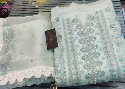 Organza with absolutely gorgeous embroidery, Heavy latkans laces used to enhance