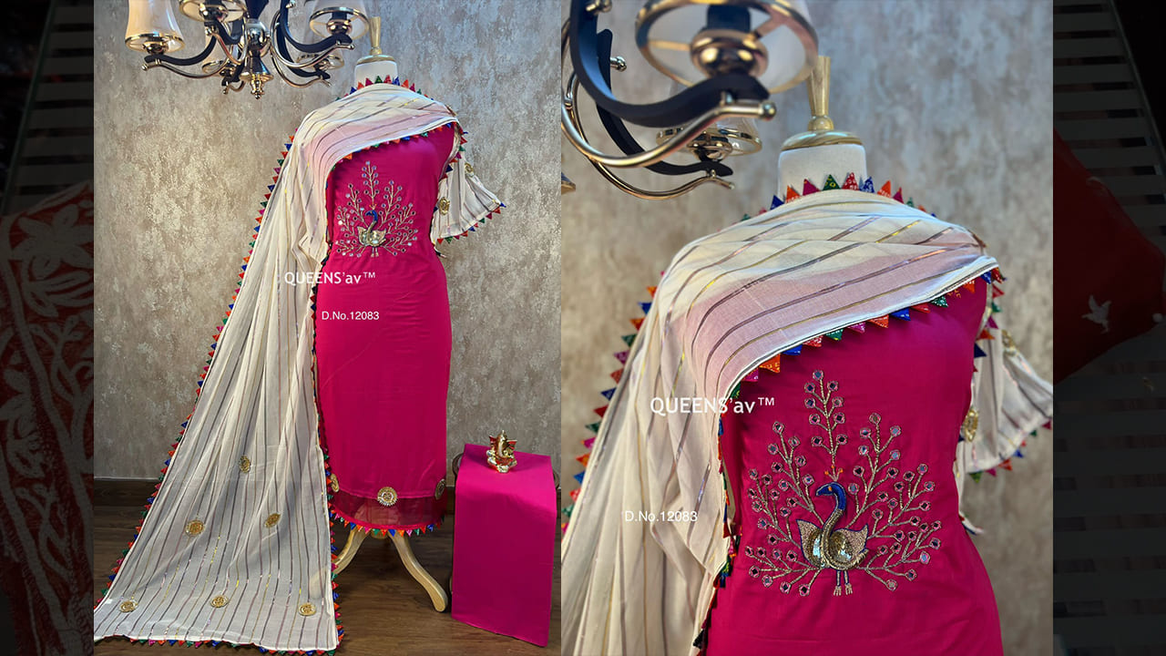 QUEENS'av Ladies Suits | Pure Mul Cotton Bottom | Pure Mul Sobar Glittery Duppatta | Gota Work