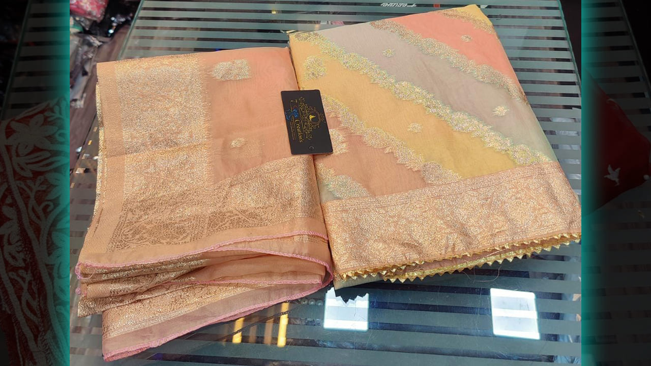 7Seas Creation's Top Suits | Organza With Beautiful Multi-Colored Print & Weaving All Over