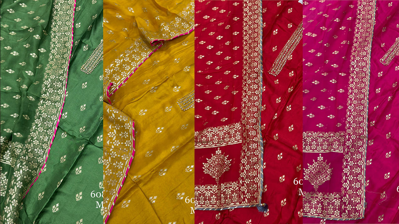 Divine Fab Suits | Pure Silk Jacquard Handwork | Banarasi Silk Jacquard Dupatta Pure Santoon Bottom