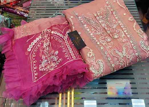 Organza with beautiful & heavy foil with Multi-colored embroidery work, sequins work