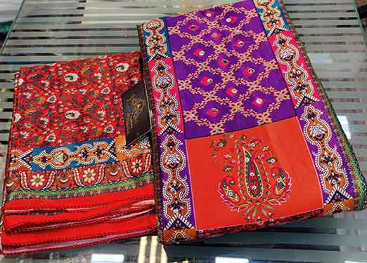 Pure chinnon silk with absolutely gorgeous digital printing, original mirror & diamond