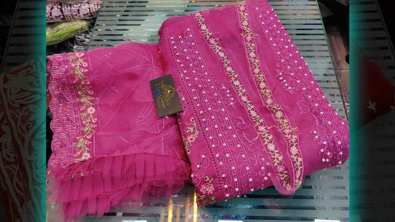 7 Seas Creation's Suits | Organza With Beautiful Multi-Colored Embroidery & Mottis Work All Over