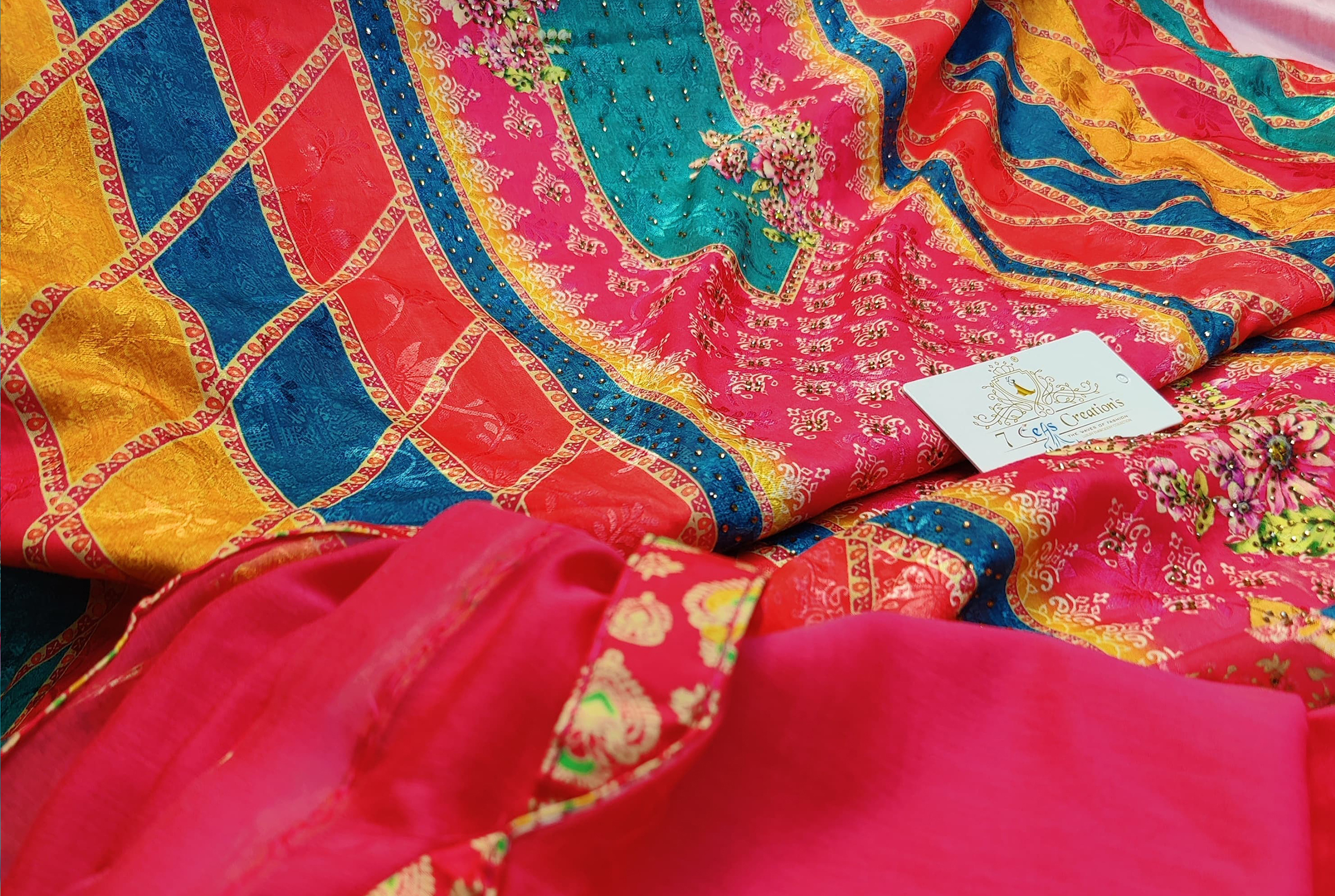 DIVINE MESSENGER | Red Divine Fab Latest Ladies Suits | Muslin jacquard with beautiful digital printing & diamond 01