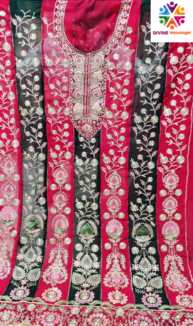 DIVINE MESSENGER heavy sequins work beautiful embroidery with Georgette Multi-colored stitchings