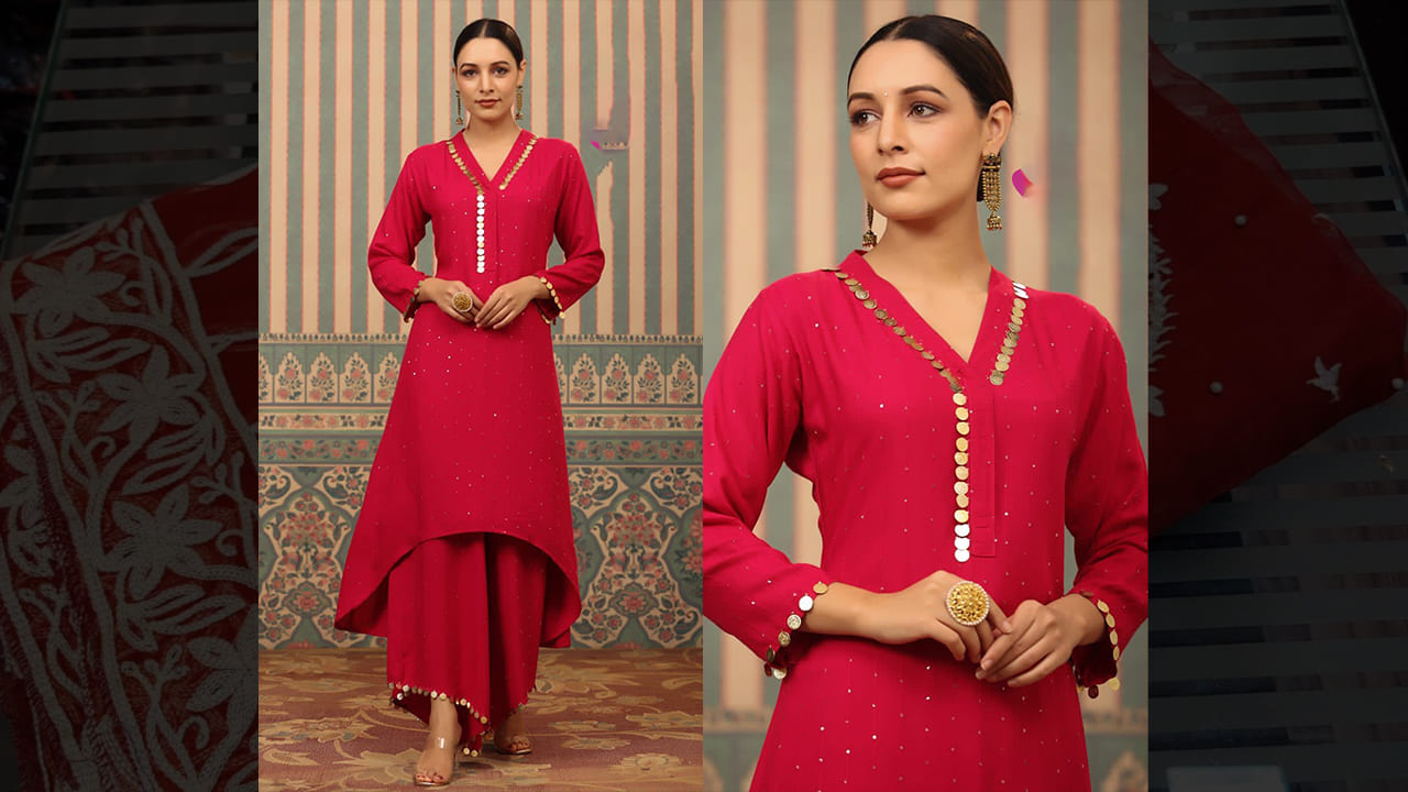 Divine Fab Latest Suits | Beautiful Rayon Falling Fabric Stitched Coord Set With Coin Work