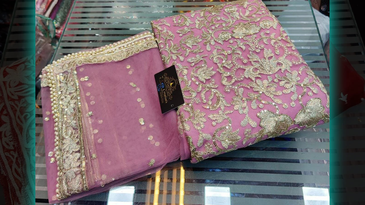 7 Seas Latest Suits | Super Net With Beautiful Heavy Embroidery Pearls & Sequence Work All Over