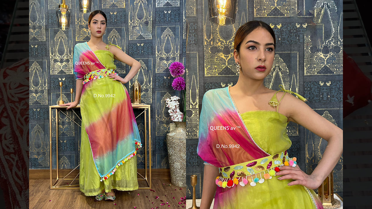 QUEENS'av Latest Suits | Pure Soft Organza Stitched A Line Gown | Lining Attached | Sleeves Attached