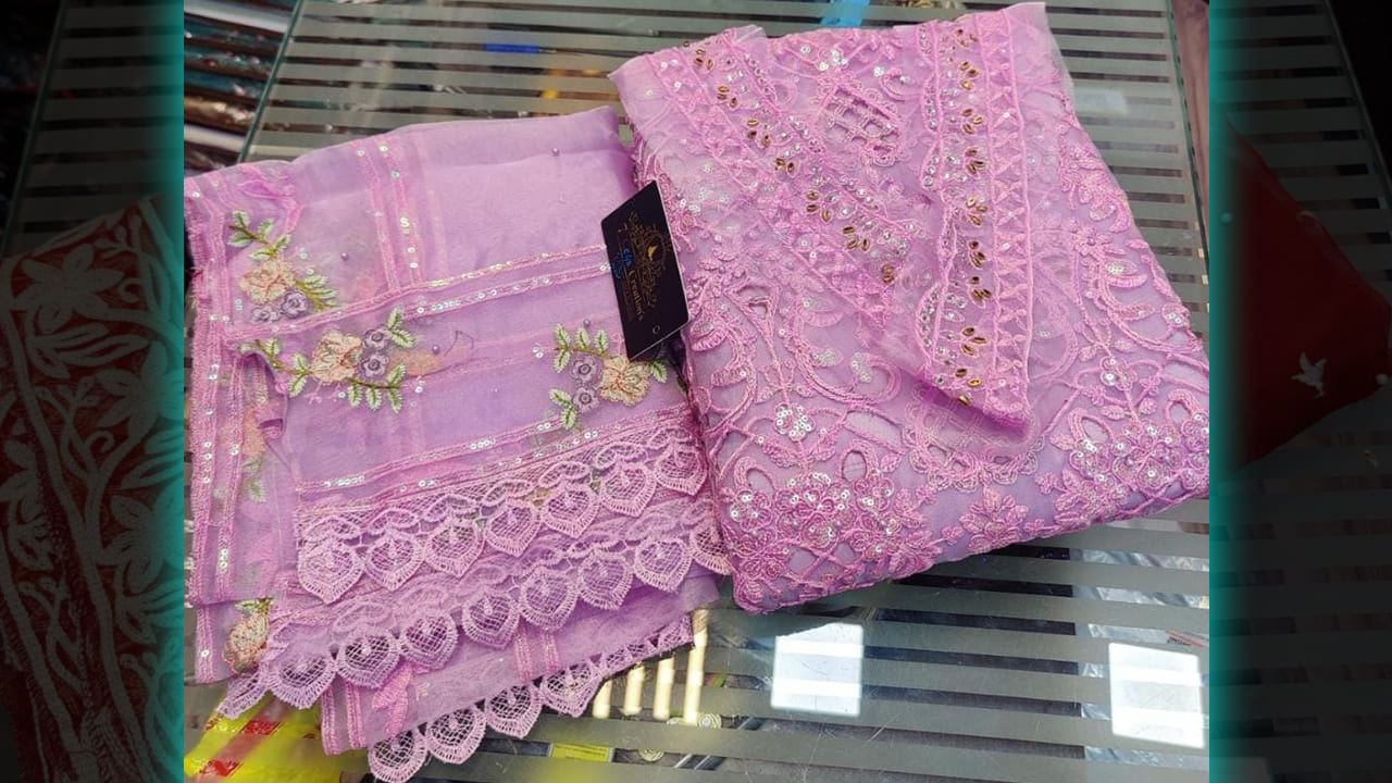 7Seas Creation's Top 
Suits | Organza With Beautiful Embroidery & Heavy Rainbow Sequins Work All Over