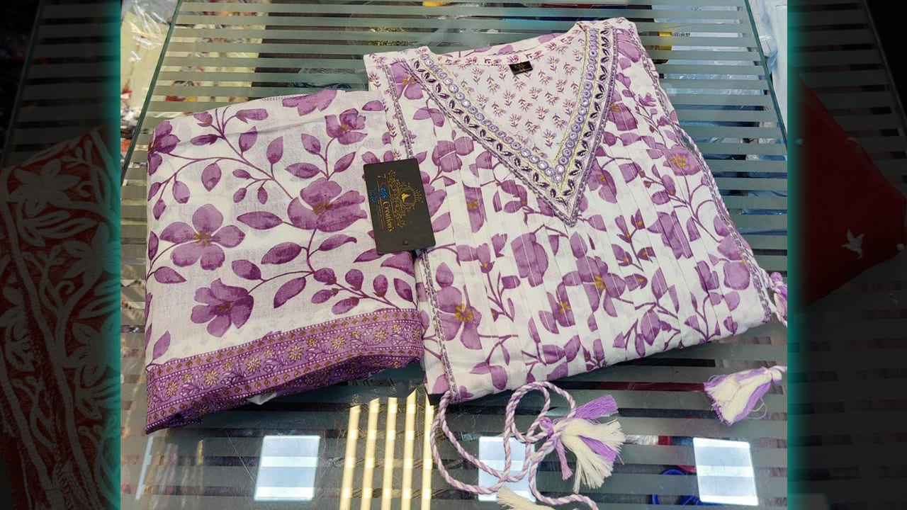 7Seas Creation's Suits | Stitched Pure soft Cotton With Beautiful Khatli & Sequins Work On Neck All Over