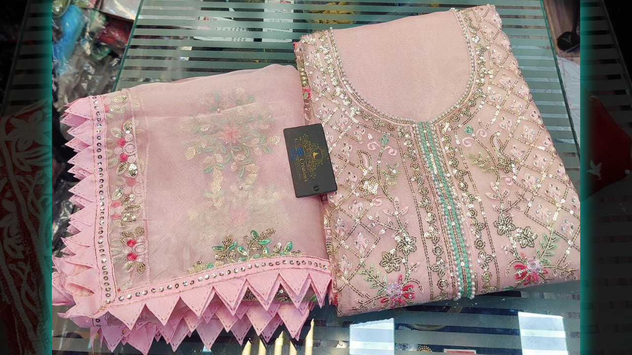 7Seas Creation's Latest Suits | Organza Beautiful Multi-Colored Embroidery, Sequins & Mottis Work All Over