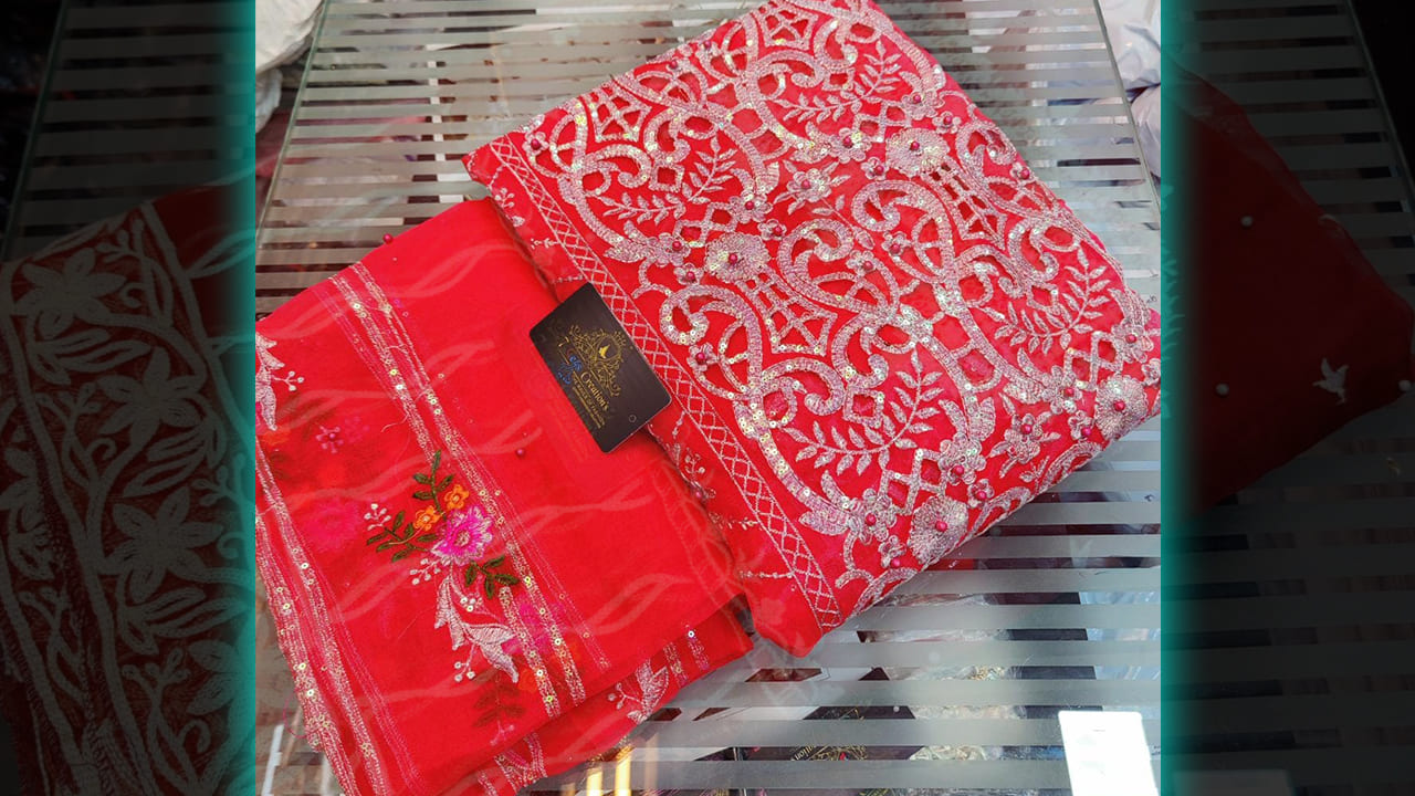 7 Seas Latest Suits | Organza Beautiful Cutwork, Embroidery Work & Rainbow Sequin Work All Over