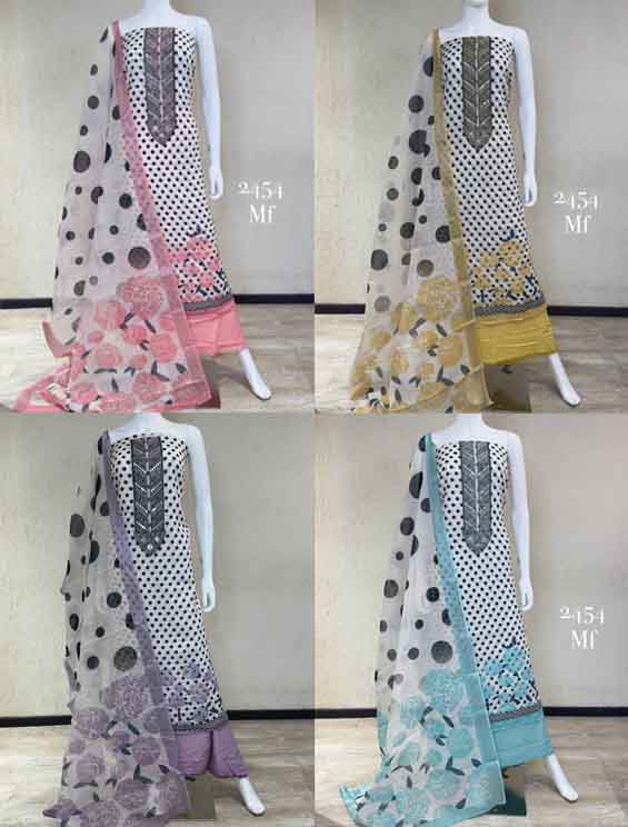 Top linen digital print Dupatta linen Bottom santoon