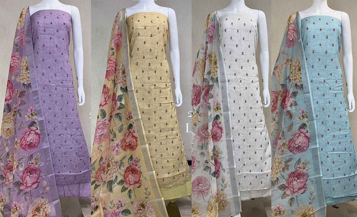  pure linen emb Dupatta pure linen digital Bottom Reyon